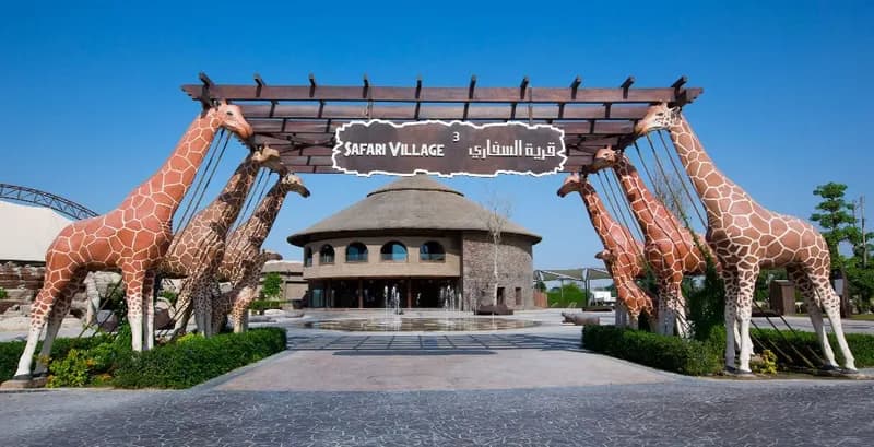 Giraffe sculptures at the Safari Village entrance gate of Dubai Safari Park