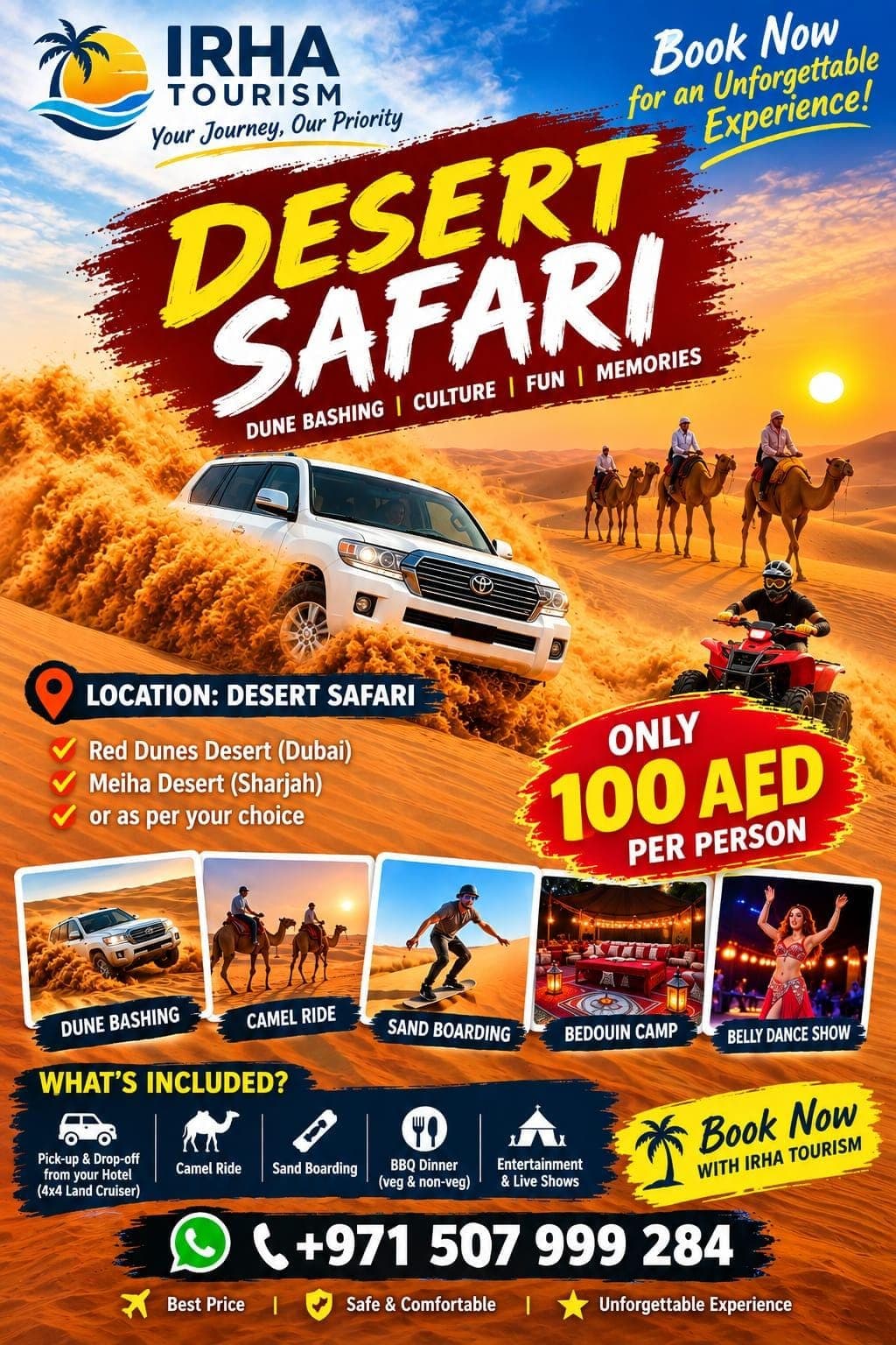 Premium Desert Safari with BBQ dinner En Poster